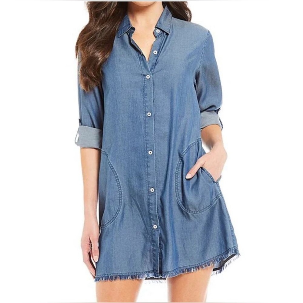 Tommy Bahama Chambray shirt dress boyfriend beach coverup Women’s size S Tencel